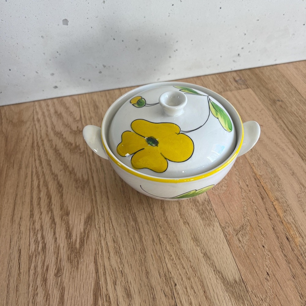 Vintage Mancioli Italy Sugar Bowl Italian Ceramic Floral Lidded Bowl Mid Century - Picture 6 of 10